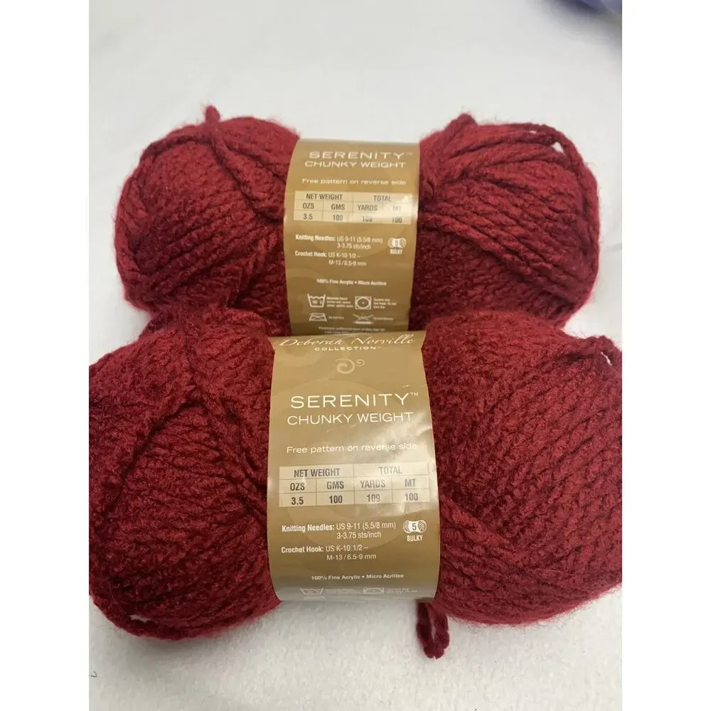 2 Skeins Premier Yarn Deborah Norville Serenity Chunky DN700-34 Red Ochre 109 Yd